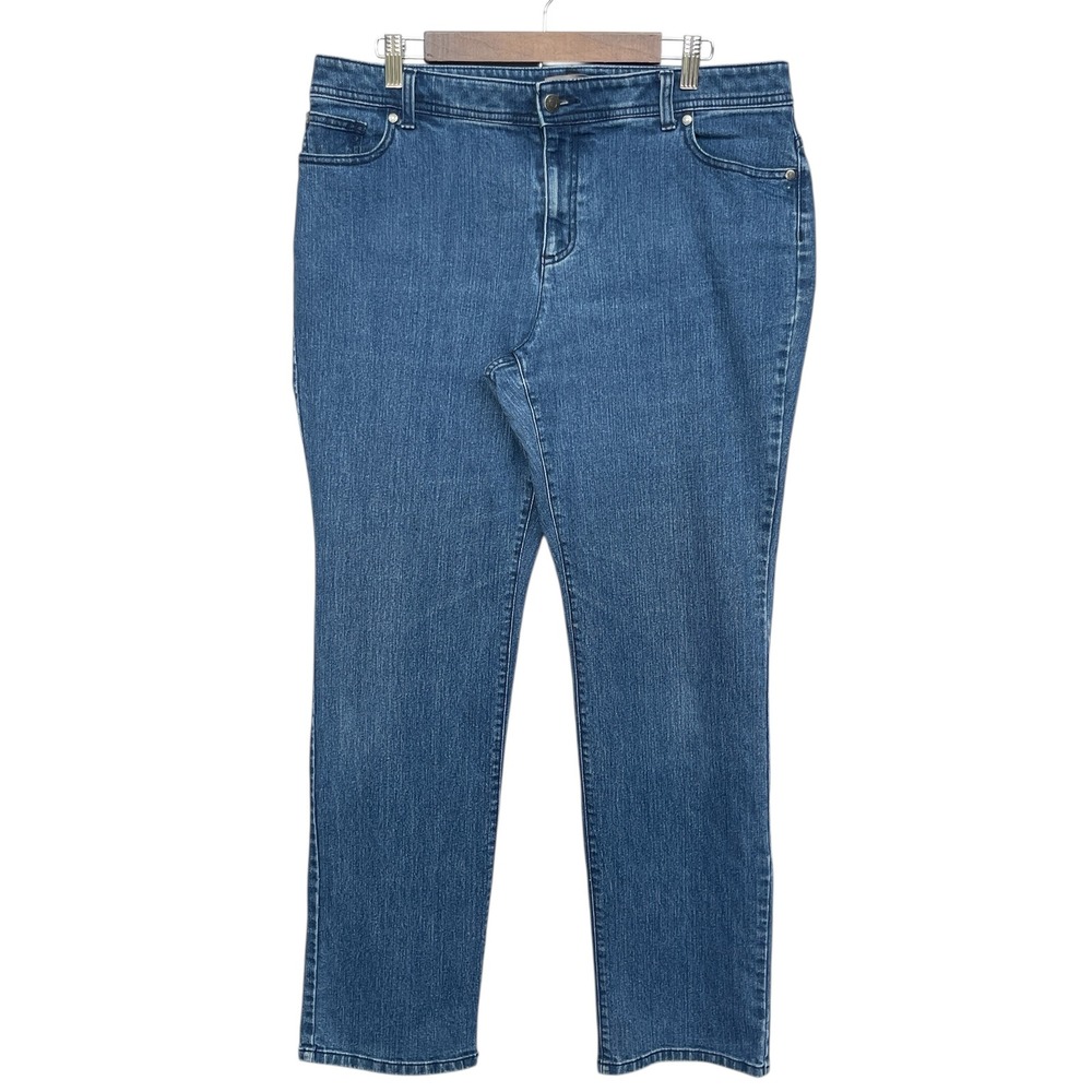 Chicos Womens Regular Fit Slim Leg Denim Jeans Blue Size L/14 Blue